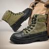 Autumn Winter Fashion Green Men Motorcycle Boot Platform Breathable Canvas Boots Men Lace-up Ankle Boots for Men Botas Masculino