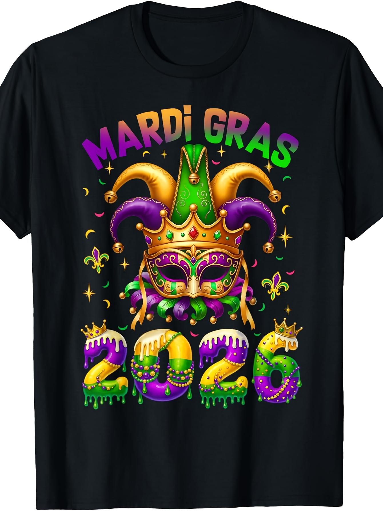 Mens Mardi Gras 2026 Jester Costume TShirt  Happy Carnival Party Outfit with Jester Hat Design Compatible with Jester Hats M