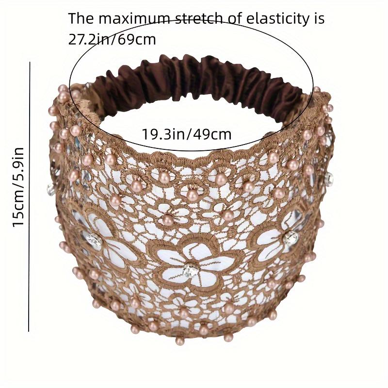 Elegant Floral Lace Bead Headband - Polyester Hollow Headband with Elastic Band - Dress Up Hair Accessory Set - Pattern Solid Co