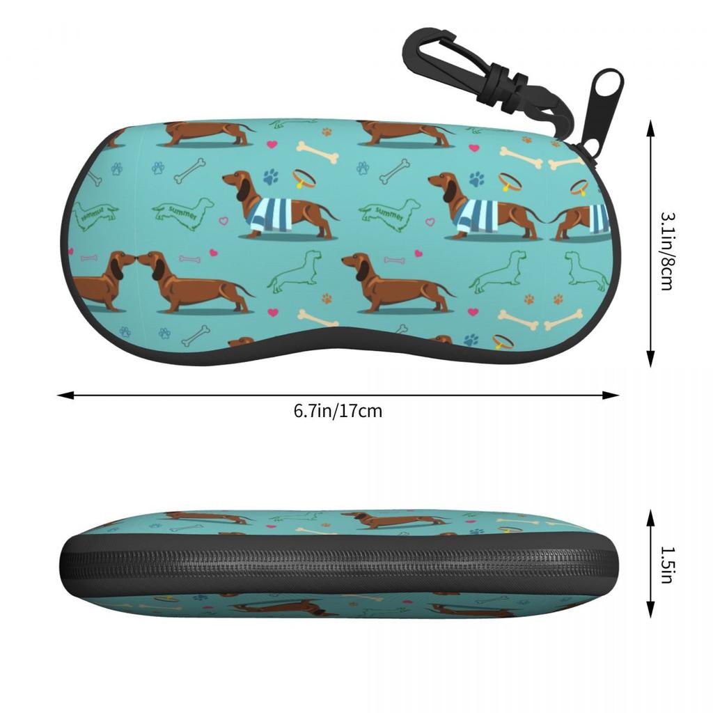 Portable Eyewear Case Dachshund Dogs And Bones Sunglasses Soft Case Glasses Box with Lanyard Zipper Eyeglass Case