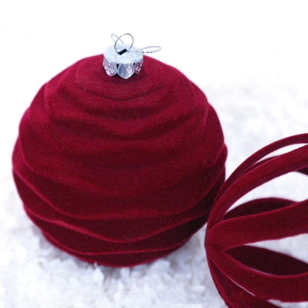 4pcs Delicate Christmas Tree Pendant Flocked Xmas Hanging Ornament Velvet Christmas Ball  Holiday