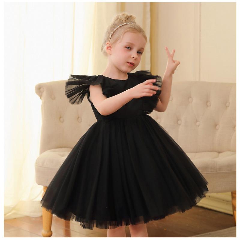 Little Girls Princess Tulle Flying Sleeve Flower Girl Party Performance Dress Gown