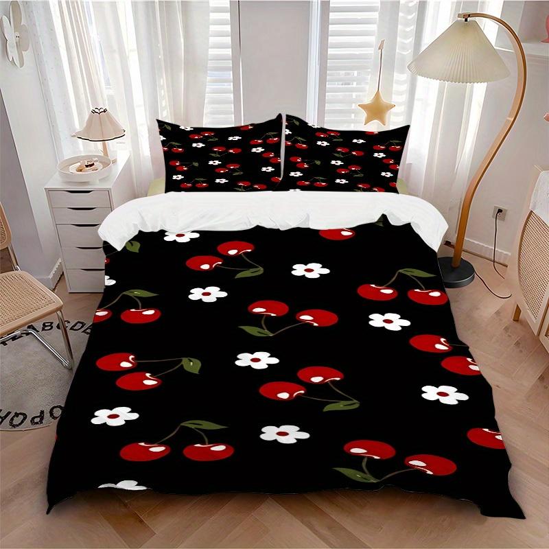

3pcs Cherries Blossoms 1Cover + 2Pillowcases, PillowInserts NotIncluded, Machine Washable, All - Season Use, Suitable for Bedroom Guest Room56 135x200cm