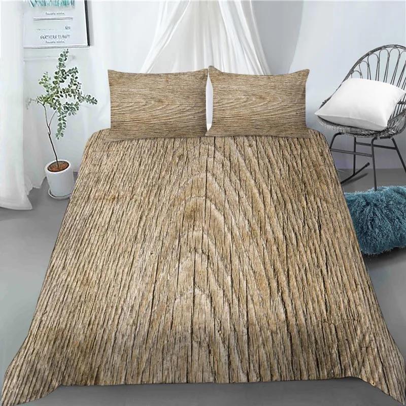 3D Modern Retro Wood Duvet Cover Lovely Pattern Polyester Quilt Cover Pillowcases For Kids Adults Bedroom Decor King Queen Size