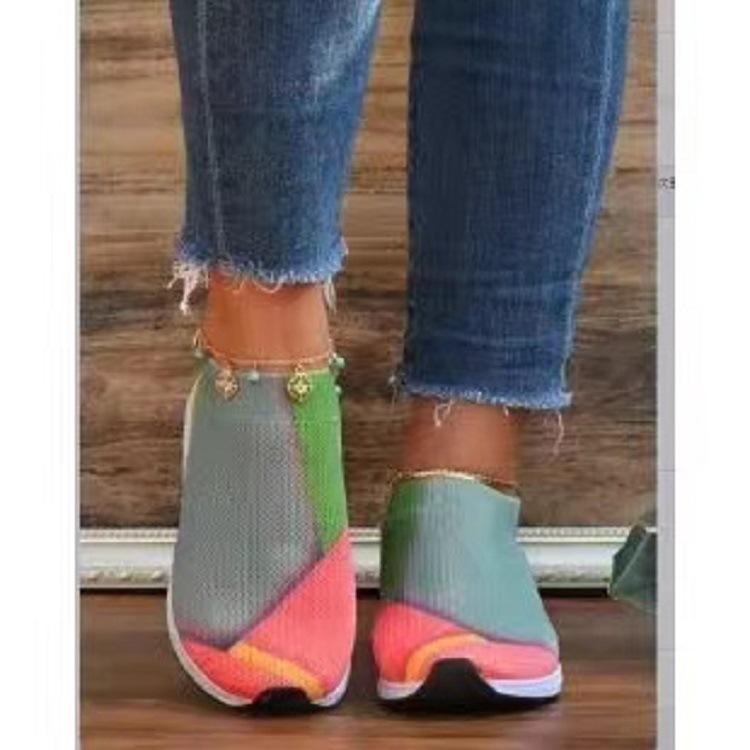 New Casual Single Shoes  Autumn and Summer European and American Fly-woven Flat-bottom Color Matching Large-size  Shoes