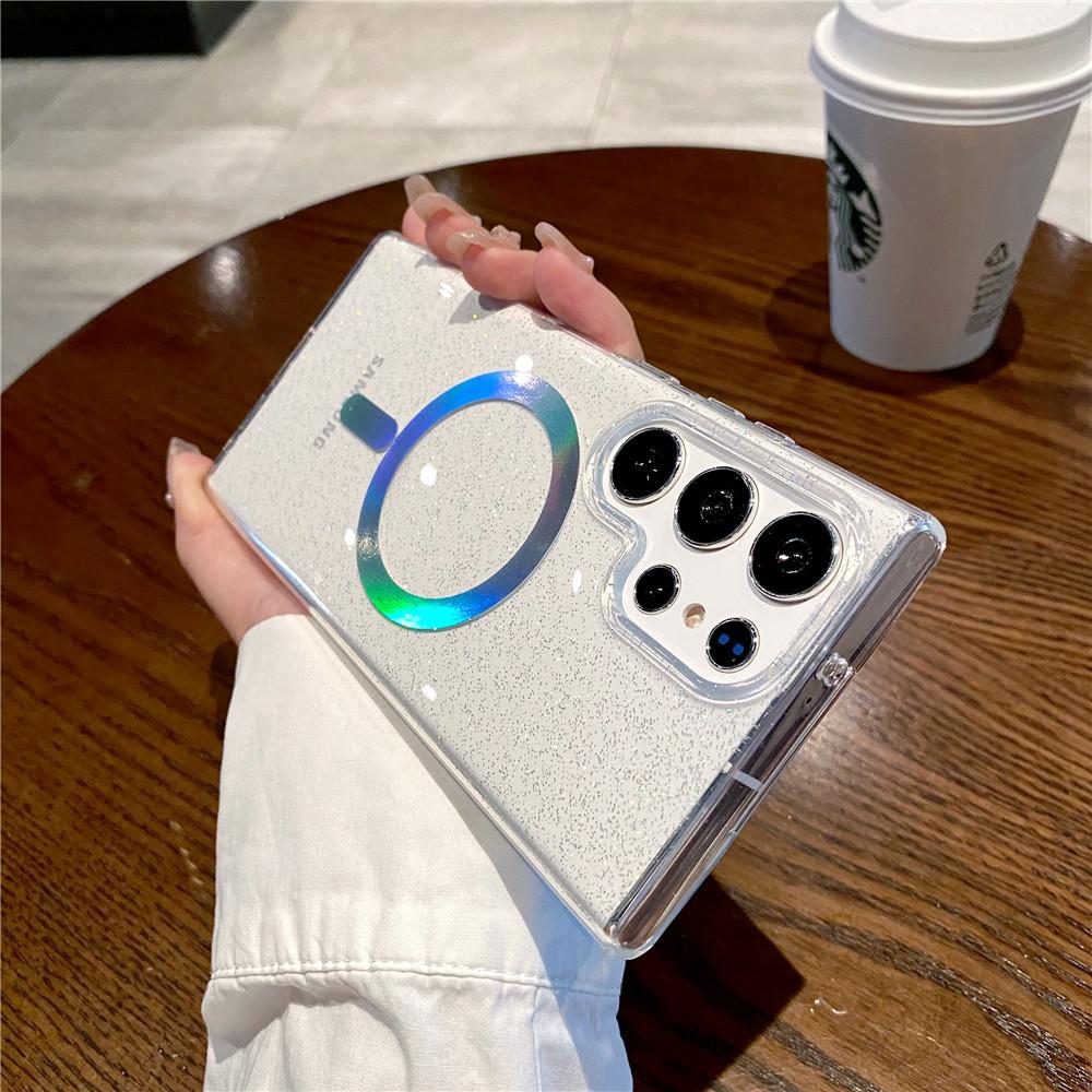 Suitable for Samsung S25 Ultra Colorful Magnetic Phone Case S24FE Transparent Flash Powder S23 Double Sided Coating To Prevent Falling
