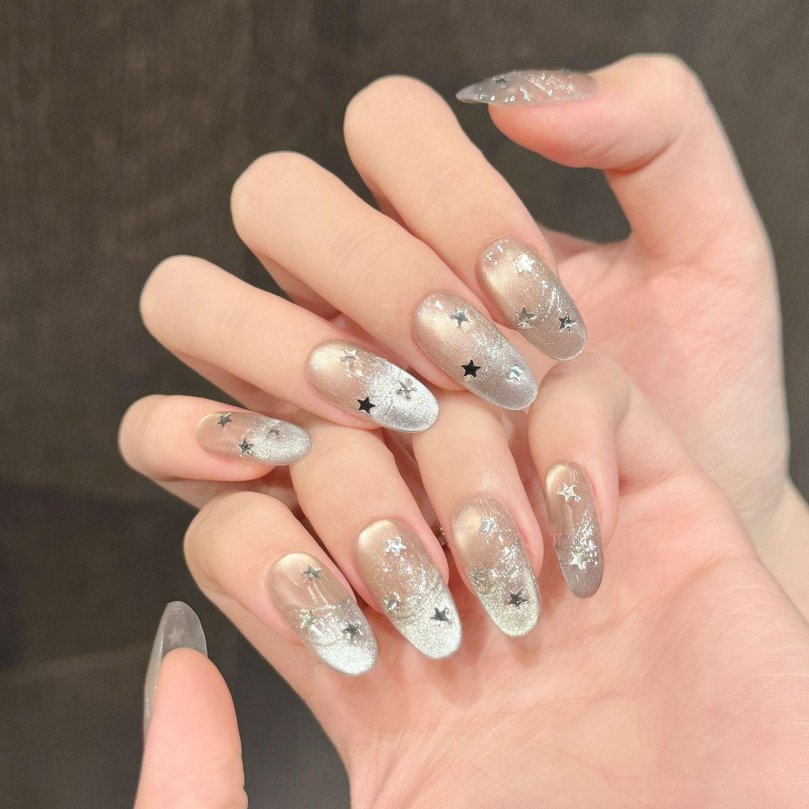 Kitty Eye Press On Nails Star Glitter Glitter Gradient DIY Artificial Nails Sparkling Press on Nails S серый