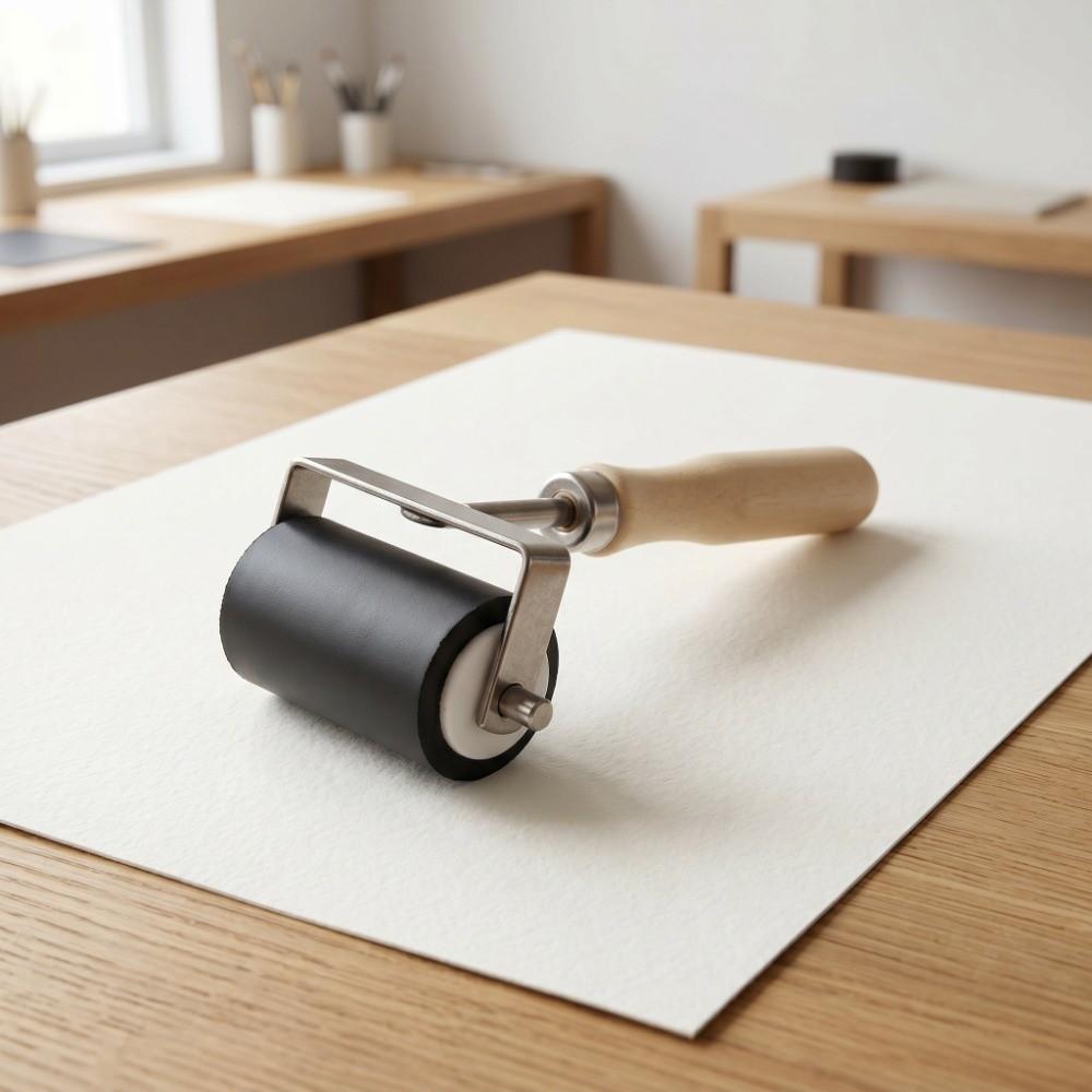 Wood Grip Ink Roller Elastic Rubber Art Ink Spreader Printmaking Rolling Tool  Oil Painting Coating