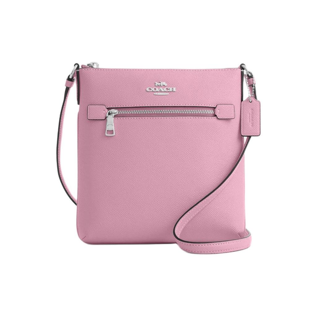 Coach File 21 Solid Color Minimalist Letter Logo Zipper Closure Cross Grain Leather Shoulder Crossbody Bag Small Women Bags Silver Tulip CE871-SVQU