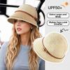 Fashion Wide Brim Straw Bucket Hat UV Protection Breathable Sun Hat Lightweight Sunshade Cap for Women