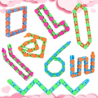 24 Halka Çılgın Raylar Tıkla ve Kapat Fidget Oyuncakları, Plastik Zincirler Fidget Yılan Oyuncakları, Çocuklar İçin Stres Giderici Oyuncaklar