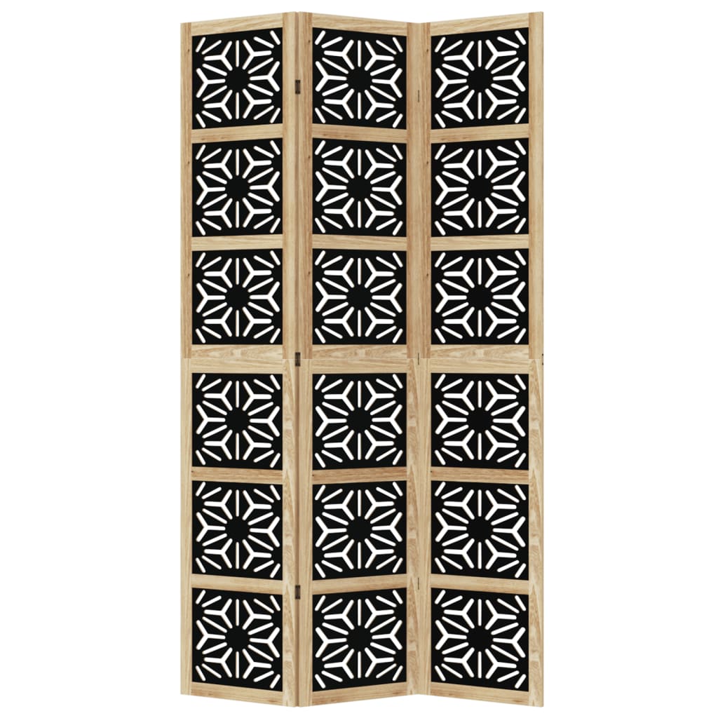 3 Piece Room Divider In Brown and Black Solid Paulownia Wood
