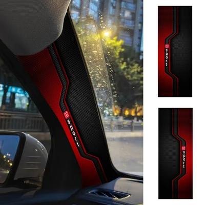 2 Pcs Sporty Pattern Car A-Pillar Stickers Self-adhesive Carbon Fiber Car Interior Stickers Scratch-resistant Black Red