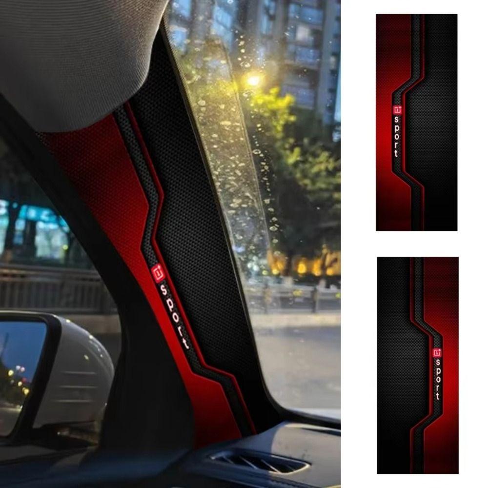 2 Pcs Sporty Pattern Car A-Pillar Stickers Self-adhesive Carbon Fiber Car Interior Stickers Scratch-resistant Black Red