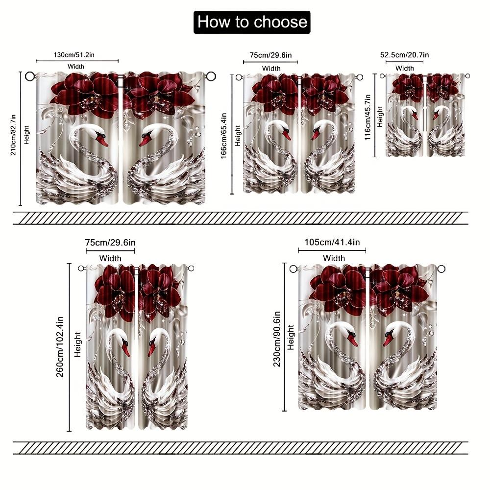 Semi Sheer Floral Swan Art Polyester Curtains Living Room Bedroom Office Curtain Set Of 2 Made With Rod Pocket Washable Area Ready