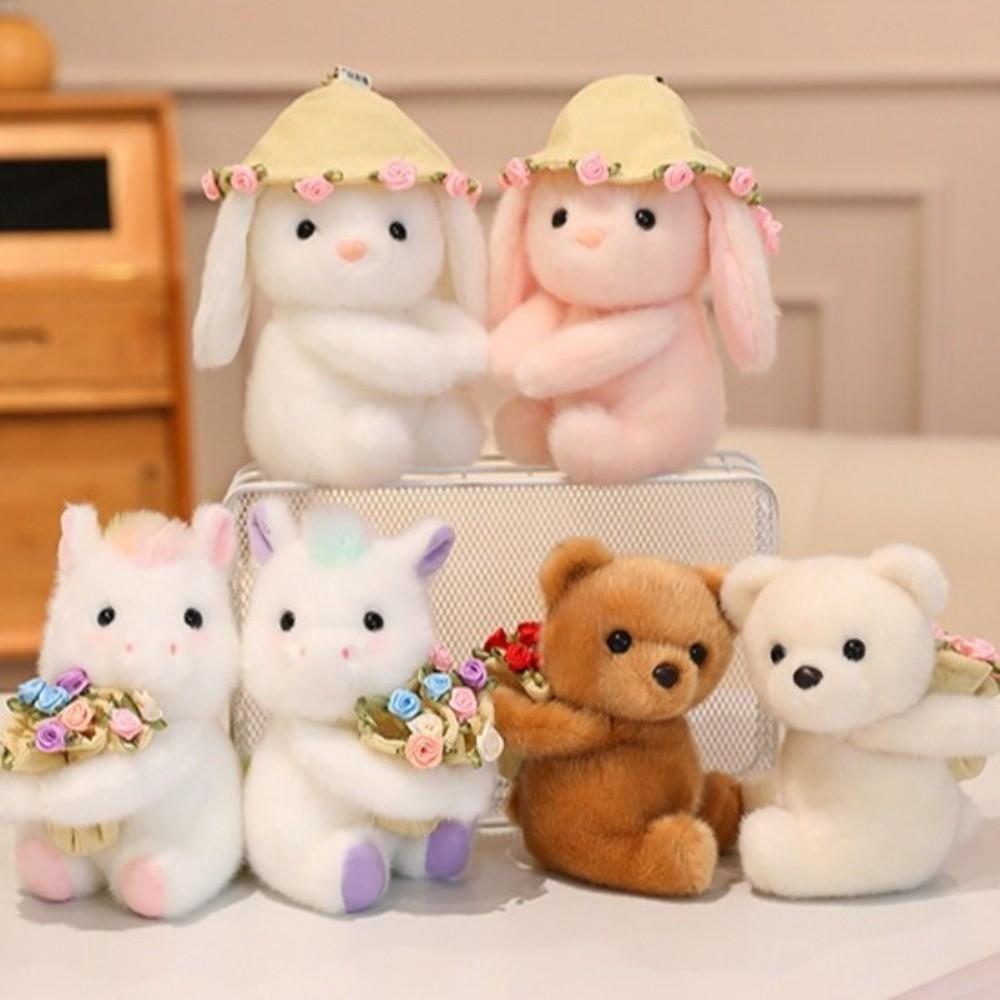 Romantic Bear Wear Rose Doll 15cm Bouquet Rabbit Doll Horse Stuffed Animal  Valentine Decor