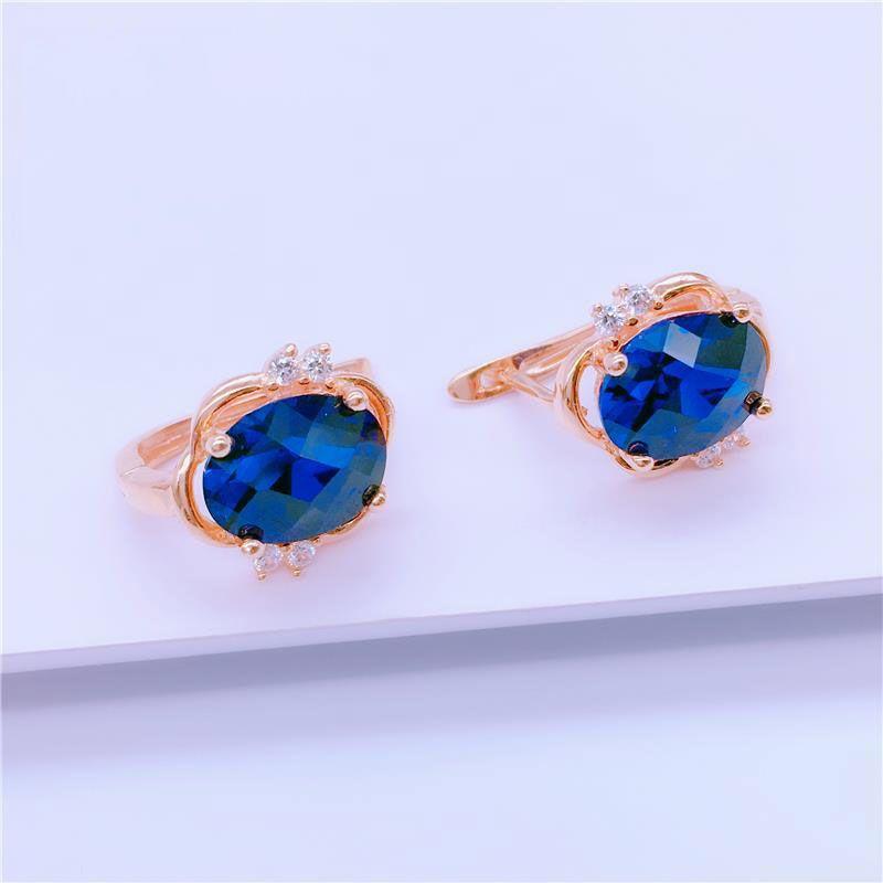 Exquisite Russian Purple Gold Inlaid Bluestone Earrings Mori-Plated Rose Gold Temperament High-End Colored Gold Earrings Women