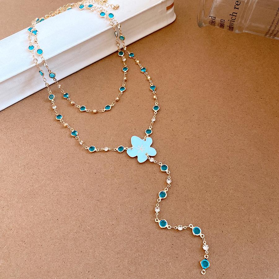 Versatile Floral Rhinestone Enamel Bracelet and Multi-Layer Necklace Set