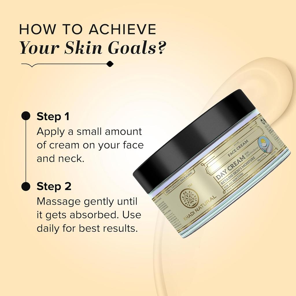KHADI NATURAL Day Cream 50 G Hydrating Face Moisturizer For Even Skin Tone Daily Sun Exposure Care And Glow Boost