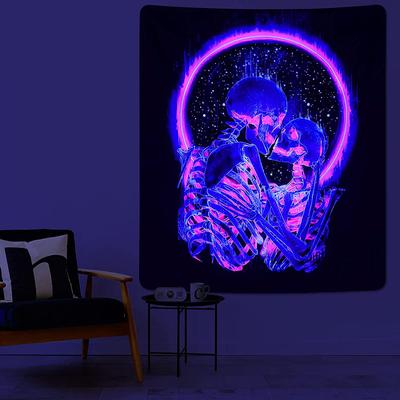 Fluorescent Tapestry Mushroom Starry Sky Skull Glowing Hanging Cloth Home Background Cloth