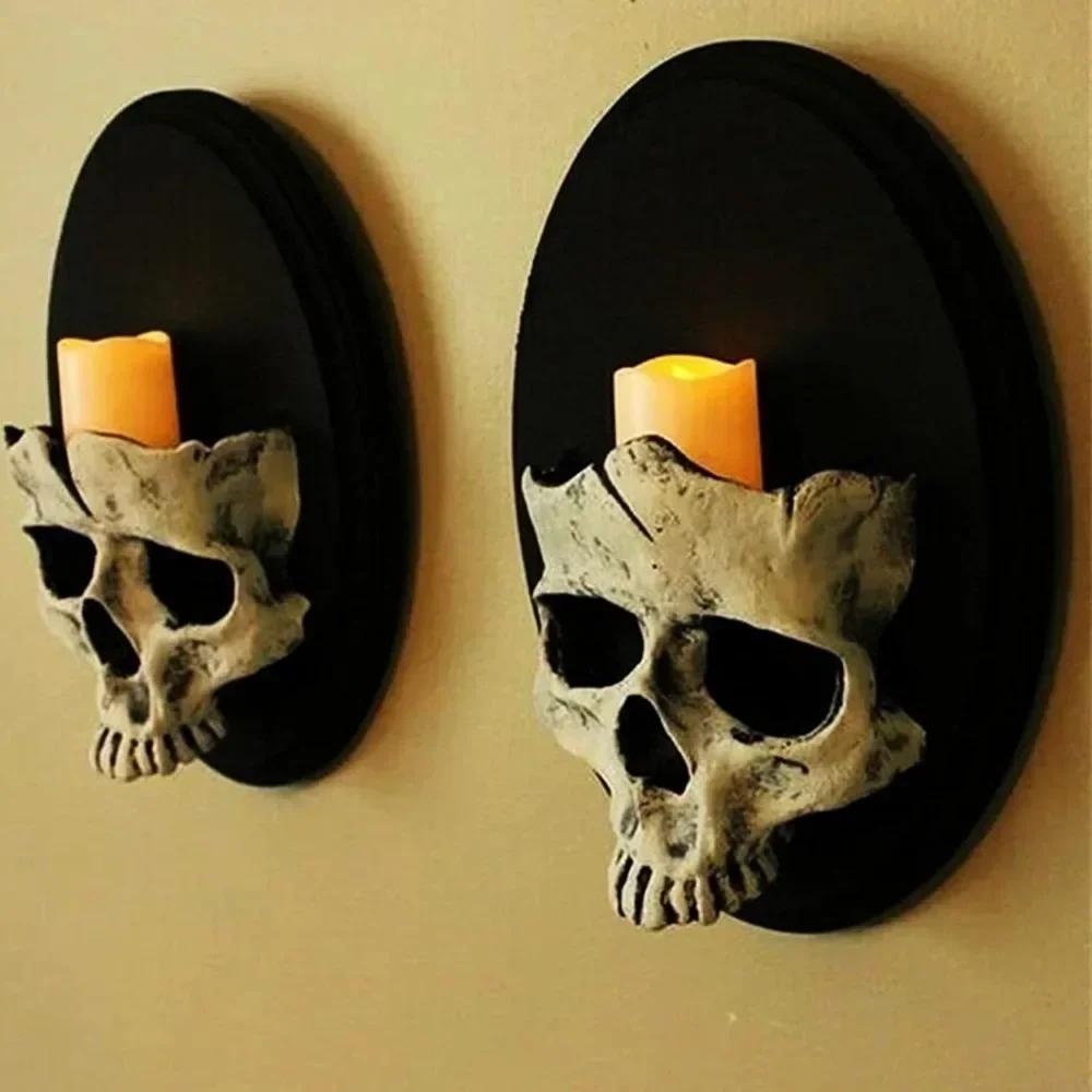 Skull Candle Holders Wall Decor, Aesthetic Skull Gothic Home Decor, Party Statue Decorative Themed Bar Sculpture Decoration New