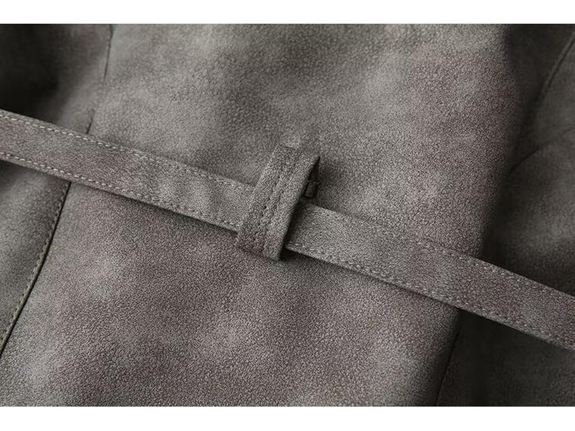 Spring 2025 Women's Retro Shawl Collar Leather Jacket with Belt - European & American Style