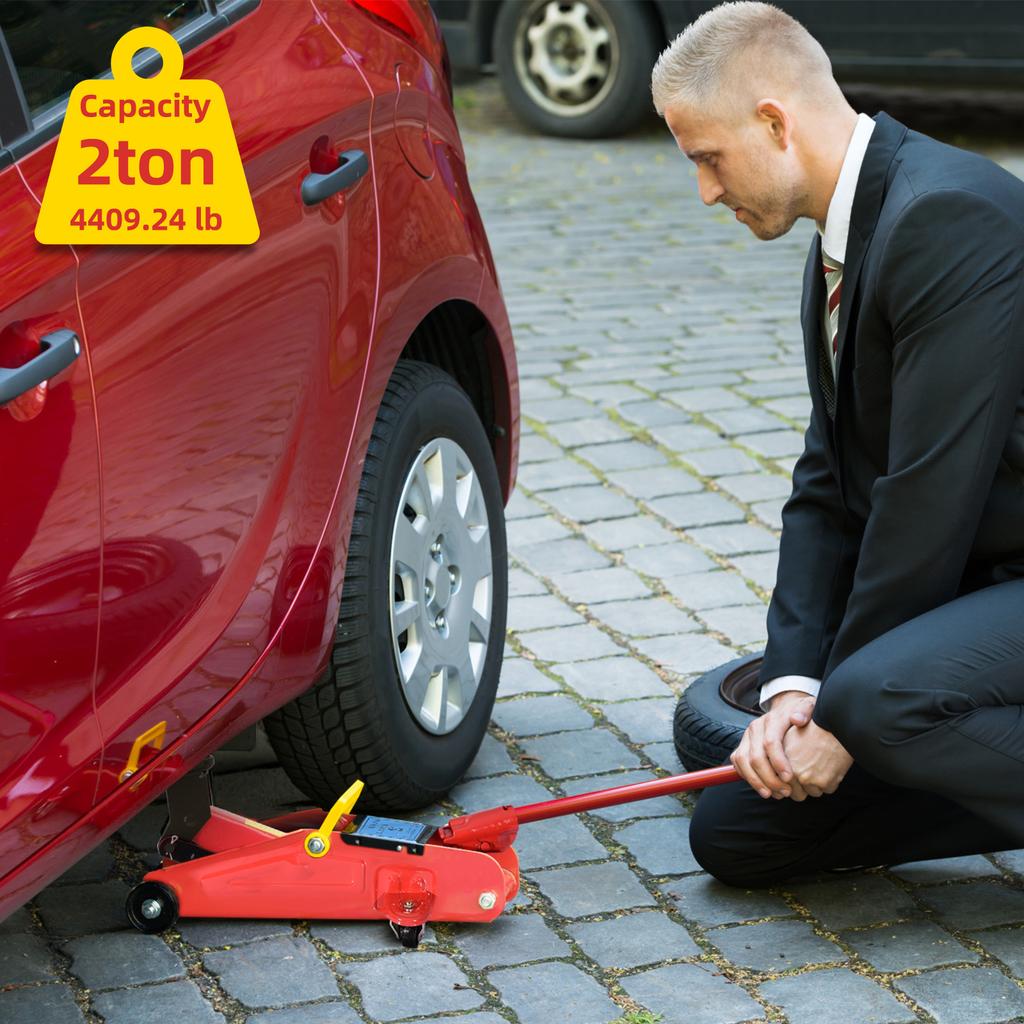 Carrello idraulico orizzontale da 2 tonnellate realizzato in acciaio sintetico rosso resistente durevole