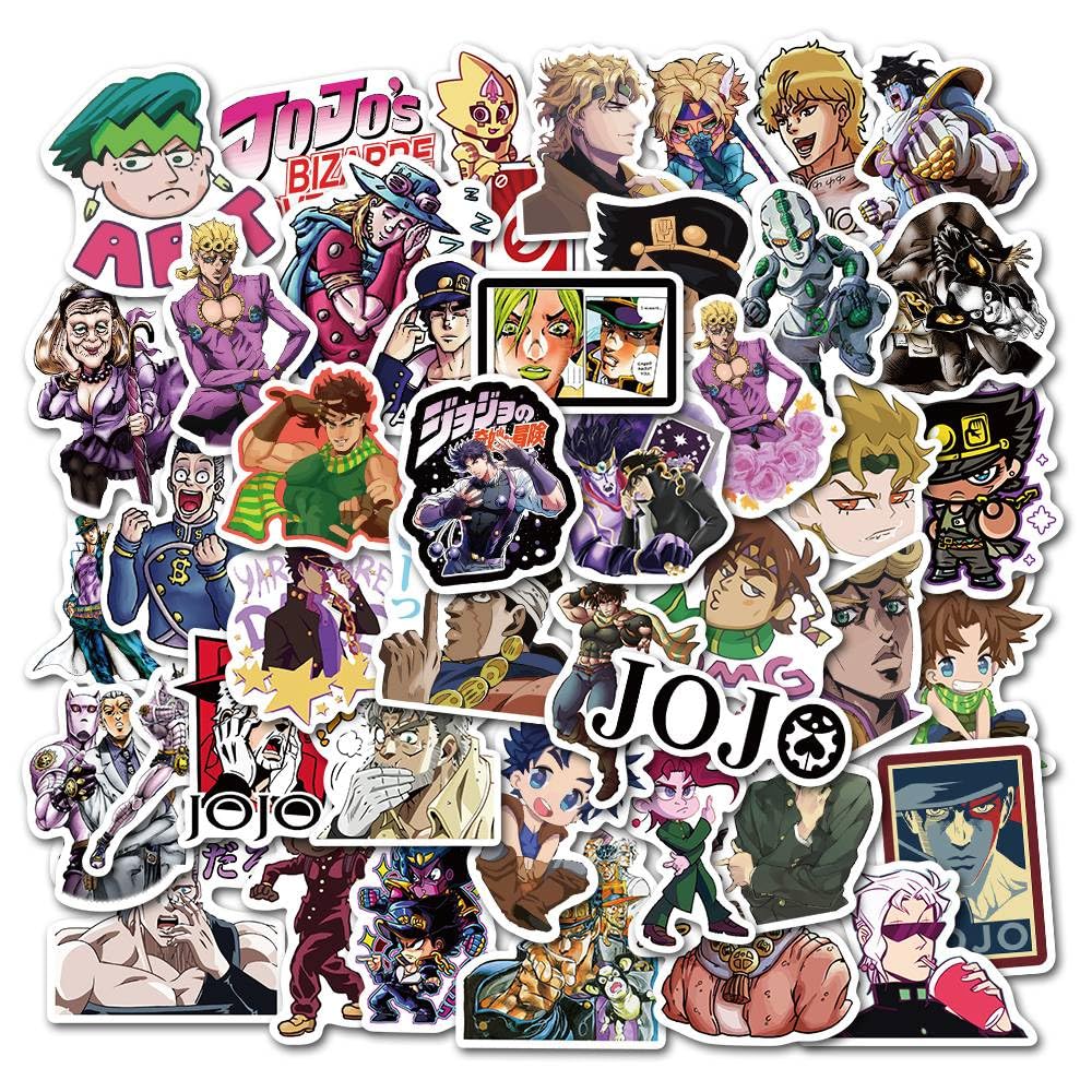 Set of 50 Bizarre Adventure Cute Anime Waterproof Cute and Stylish Cartoon DIY Stickers for Water Cell Sticker Diary Stationery JoJo's Stickers,