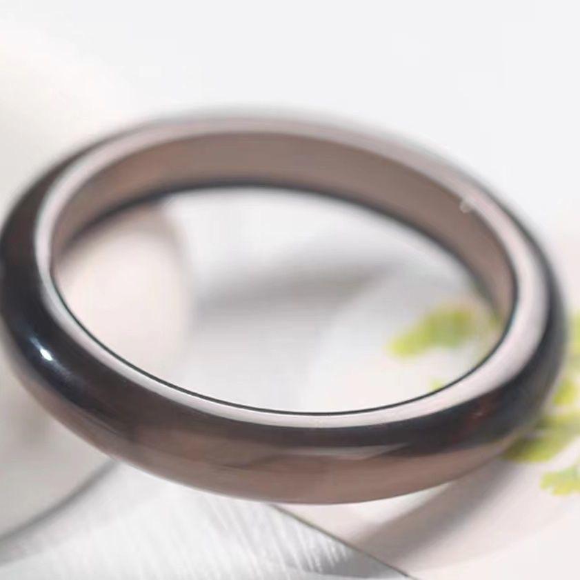 Ice Obsidian Crystal Bangle for Women - Natural Transparent Black Jade Bracelet