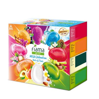 Fiama Gel Bathing Bar Mega Celebration Pack, With 8 Unique Gel Bars, 1000g (125g - Pack of 8), Soap for Women & Men, For All Skin Types