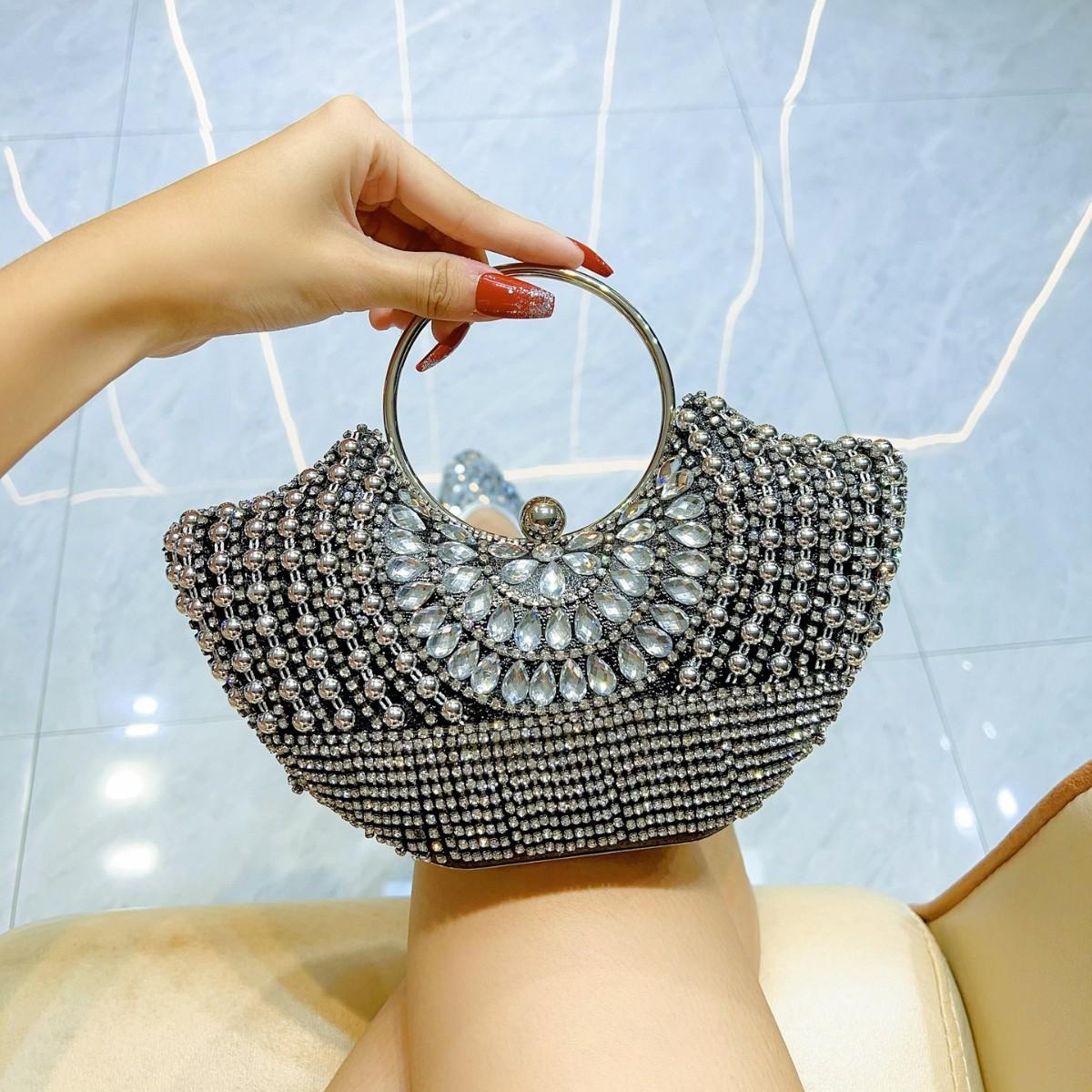 

New Women s Banquet Bag with Diamond Studded Single Shoulder Crossbody Handbag чорний