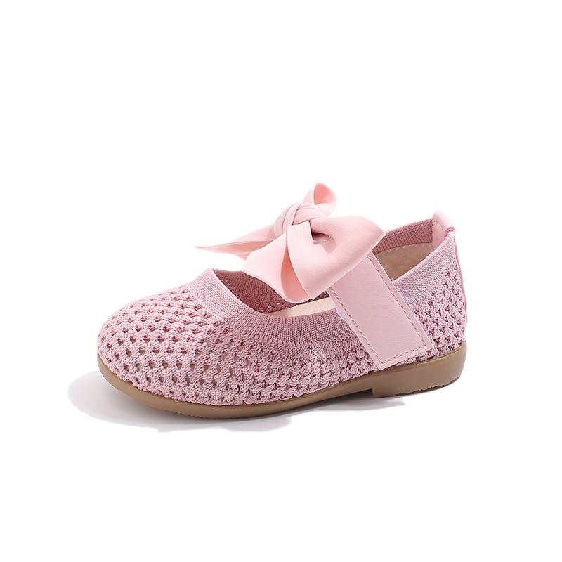 Girls' Sandals Summer New Knitted Mesh Breathable Princess Shoes Butterfly Bow Baotou Hollow Soft Bottom Single Shoe