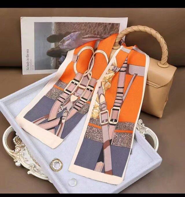 Fresh Polka Dot Print Silk Scarf Women'S Chiffon Satin Double Layer Neck Scarf Bag Handle Bow Tie Hair Band Fashion Accessory