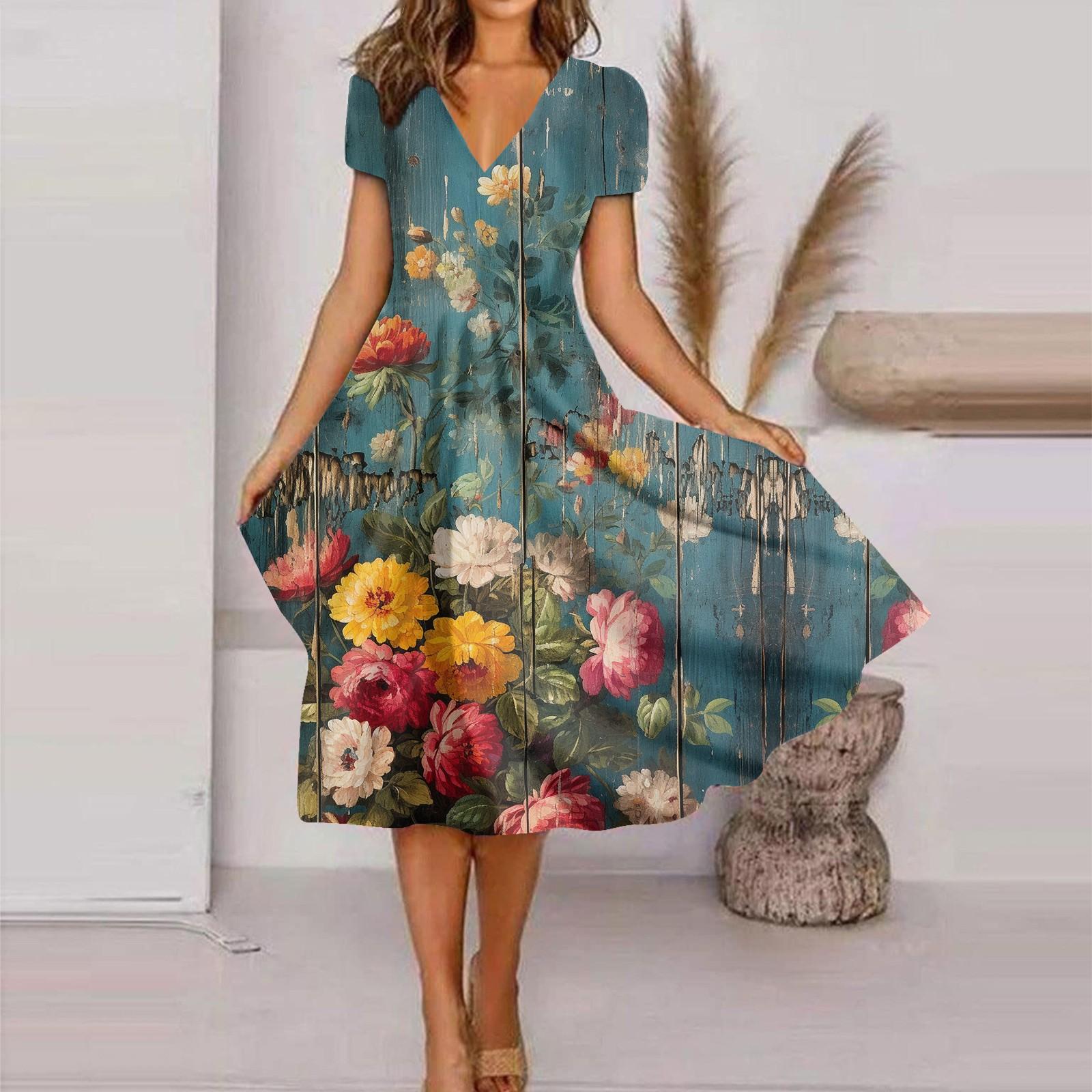 

Летние повседневные платья для женщин, свободный сарафан с коротким рукавом, платье-футболка с цветочным принтом XXL