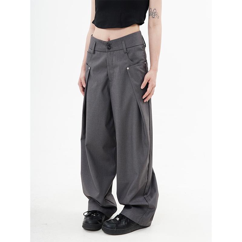 

New Retro Wide-Leg American Casual Pants – Unisex High-End Streetwear Large серый