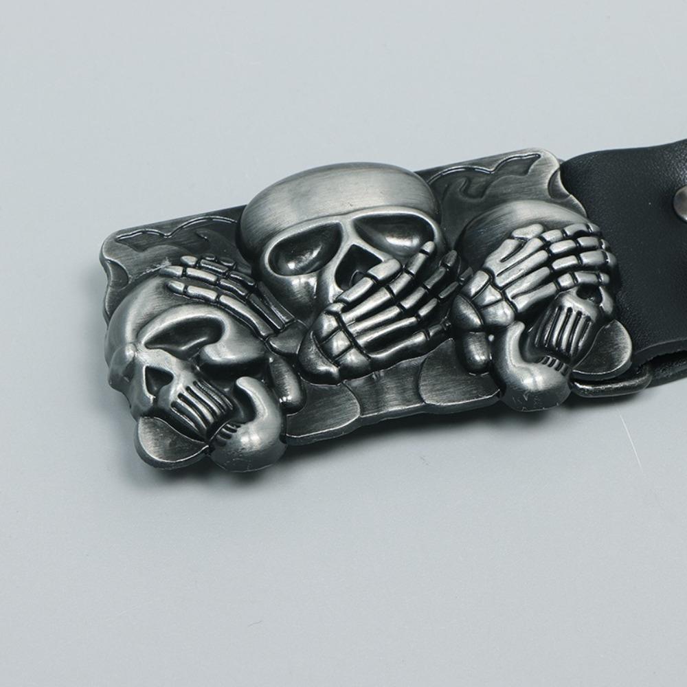 Versatile Skull Belt Punk Gothic Leather Belt Y2k Snap on Waist Belt  Unisex