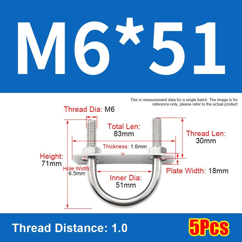 1Set Screws M6 Round Tube Clamp 304 Stainless Steel Right Angle U-bolt Round Bolt  for Round Tube