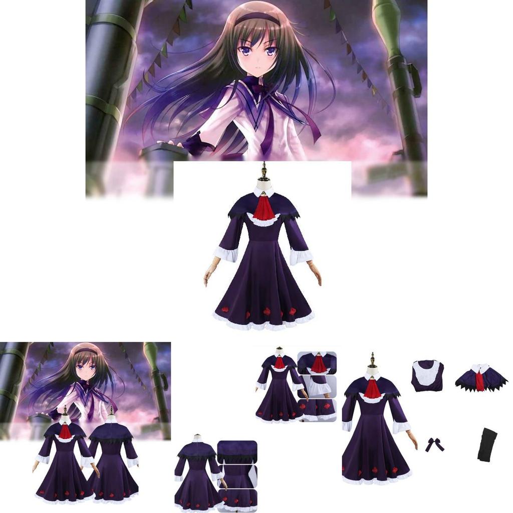 Magical Girl Madoka Magica Homura Akemi Cosplay Costume Dress Accessories Headband Socks)