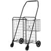 Shopping Cart, Folding Grocery Utility Cart with Dual Baskets, Waterproof Liner & Wheels, 45 KG Large Load Capacity, Heavy Duty Laundry Basket for