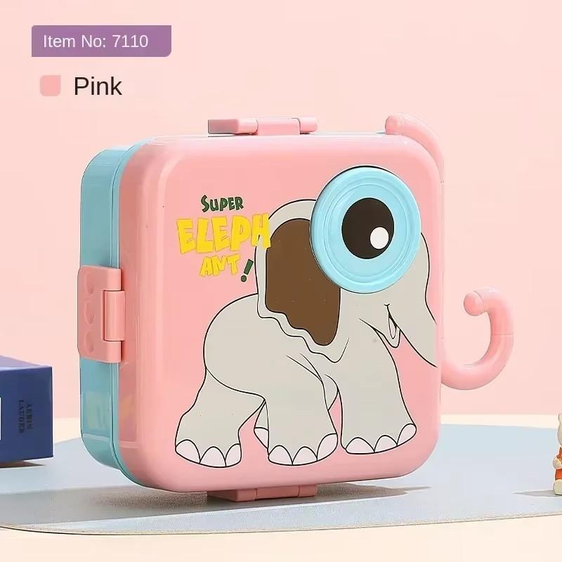 1PC Double Layer Portable Lunch Box For Kids With Sauce Box And Spoon Microwave Bento Boxes Dinnerware Set Food Storage Containe