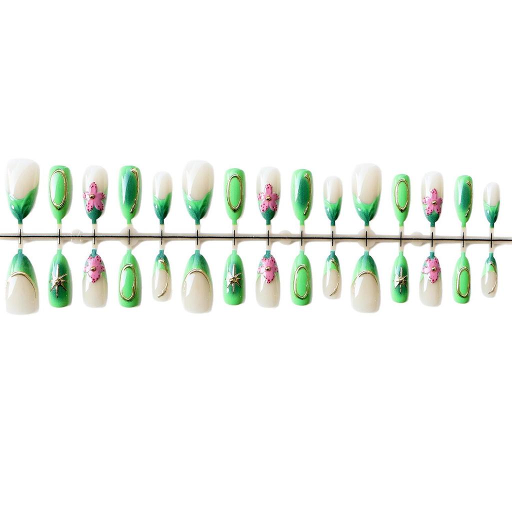 3D Almond-Shaped Wearable Nails: High-End Embossed Neon Green Nail Tips