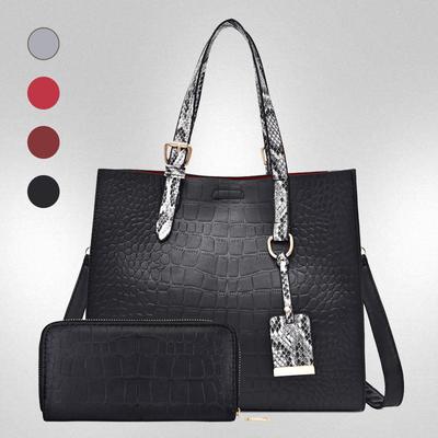 New Trendy Crocodile Pattern Large-capacity Handbag Simple and Fashionable Splicing Contrasting Color Snake Pattern Shoulder Bag Messenger Bag