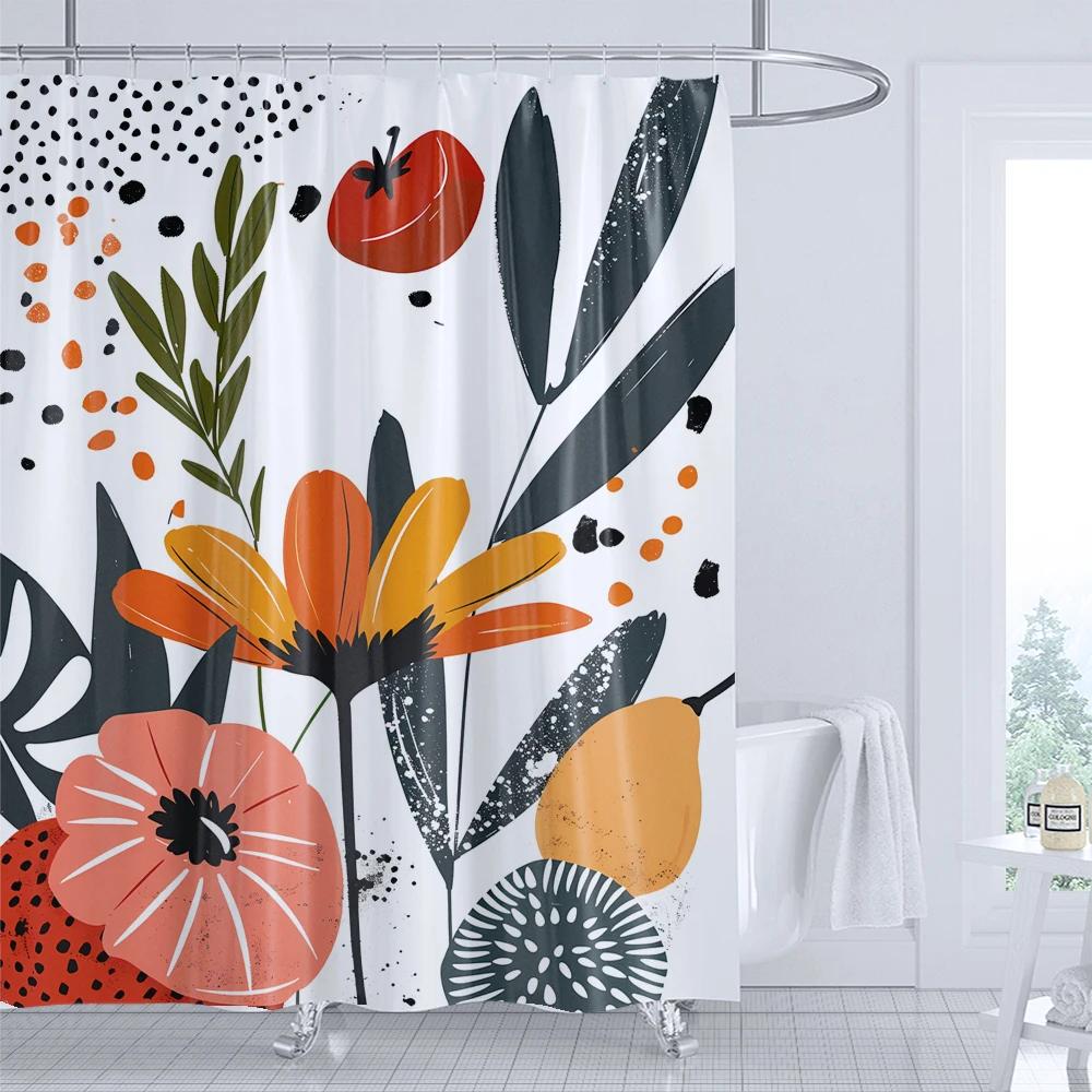 Artistic Abstract Plants Plant With Floral Bathroom Decoration Shower Curtain 180*180Cm With Hooks Home Decoration Curtain