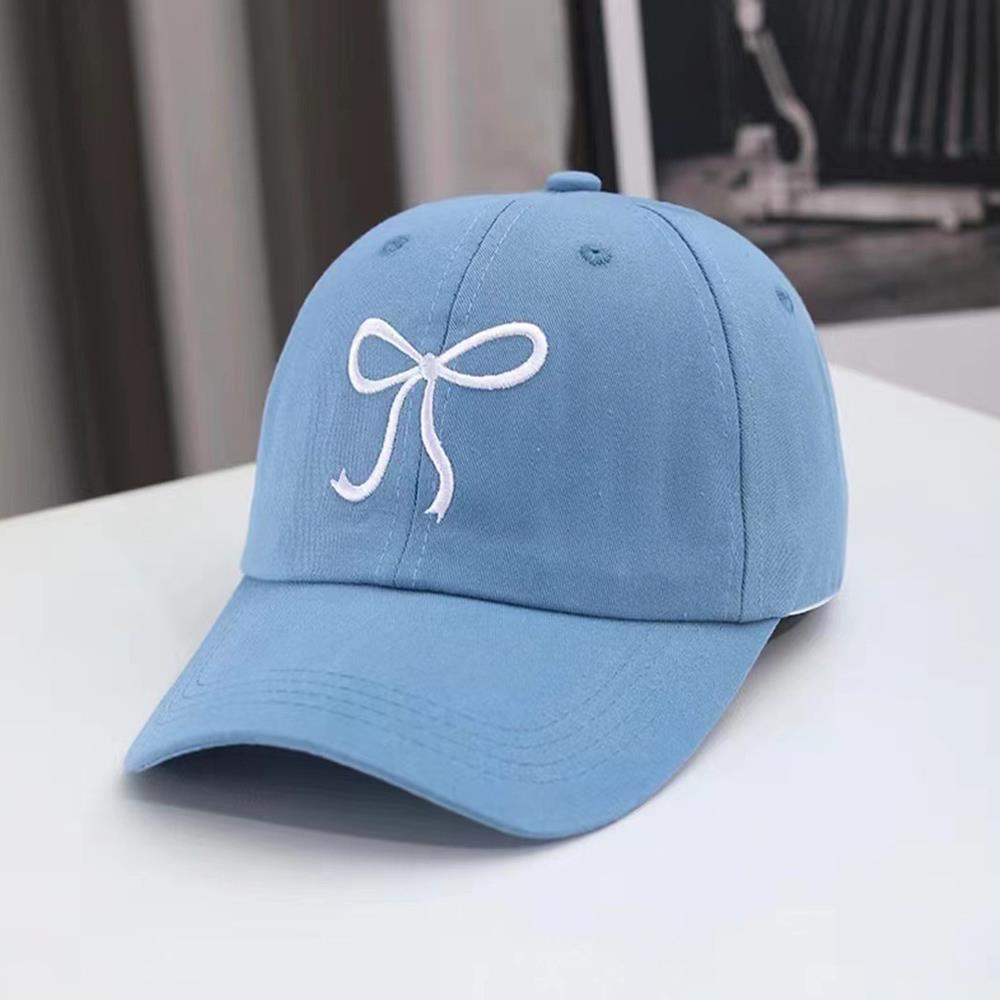 Y2K Bowknot Embroidery Washed Cotton Baseball Cap Snapback Hat Solid Wide Brim Cap Outdoor Adjustable Sports Sun Protection Cap