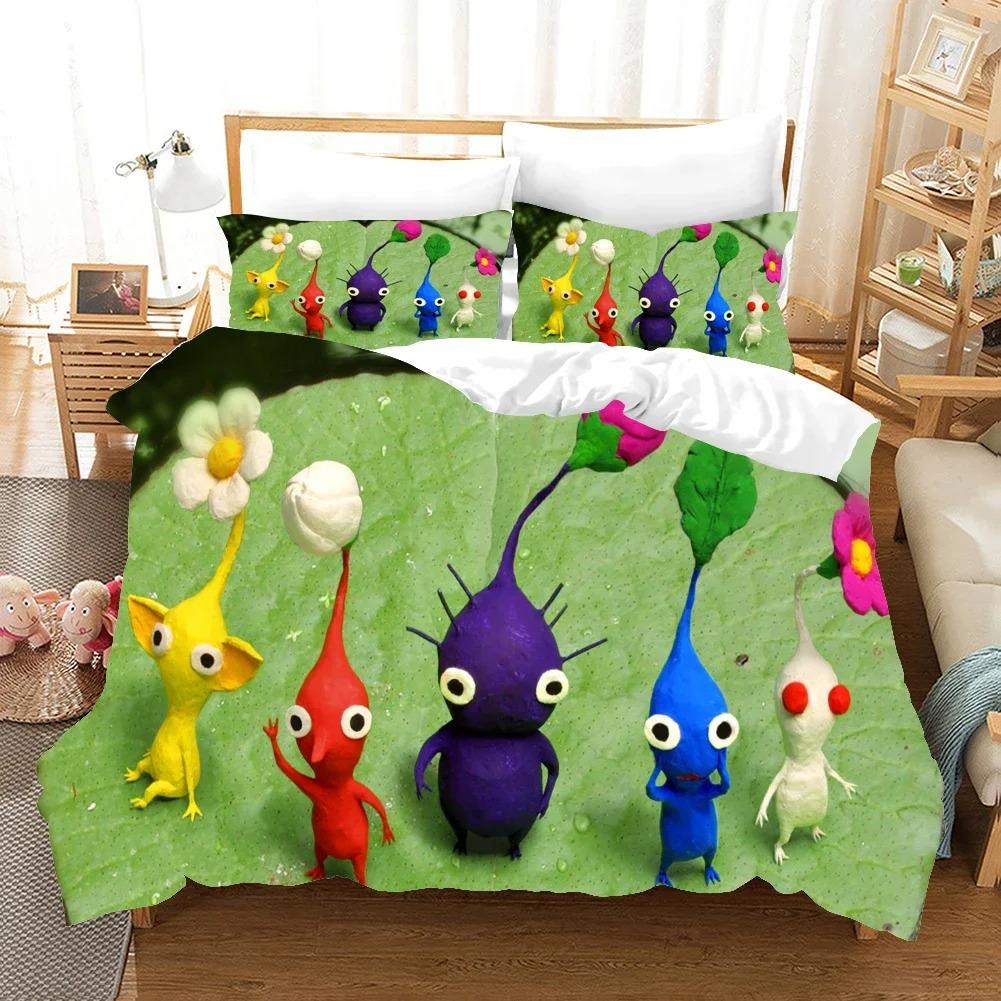 3D-tryckt Anime Pikmin Sängklädesset Påslakan Sovrum Täcke Överdrag Enkelt Twin King Size Quiltöverdrag Hemtextil