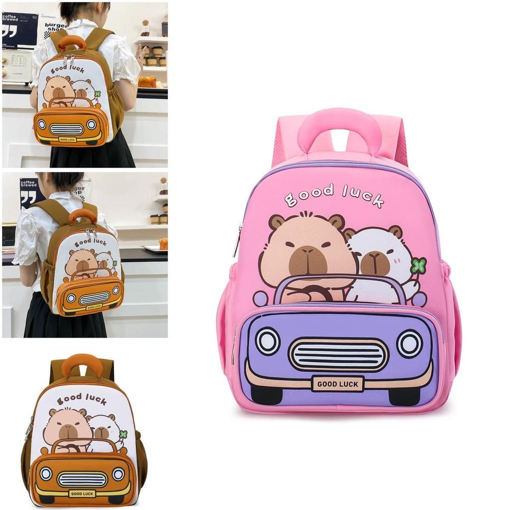 Fun Capybara Pattern Kids Backpack For Preschoolers With Breathable Nylon And Polyester Interior