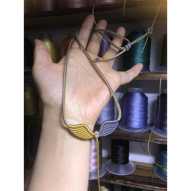 Handmade Angel Wings Woven Pendant Necklace with Rope Lanyard