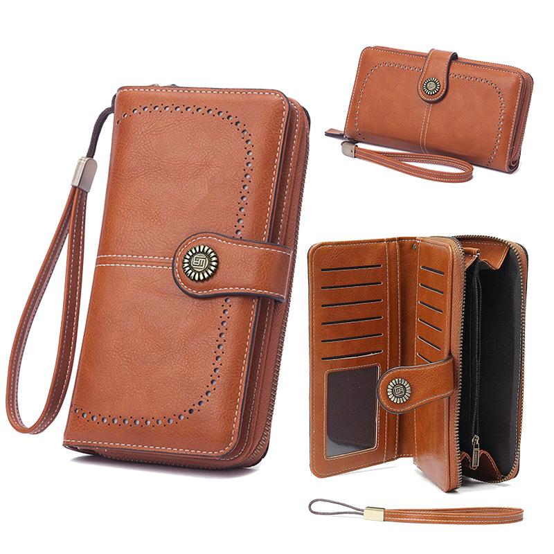 Oil Wax Leather Men's and Women's Wallets, Retro Wallets, Large Capacity, Long Change Bags, Multi-functional Cards
