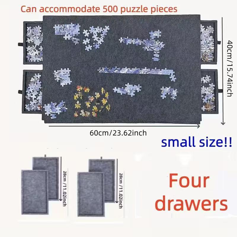 Felt Decorative Puzzle Board - Tiltable Puzzle Desk With 4 Drawers, Holds 500Pcs For Home Decor & Educational Storage