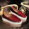 Red Sequin Flat Sneakers Women Glitter Luxury Loafers Slip-on Ladies Elegant Casual Shoes Sewing Platform Woman Designer Loafers